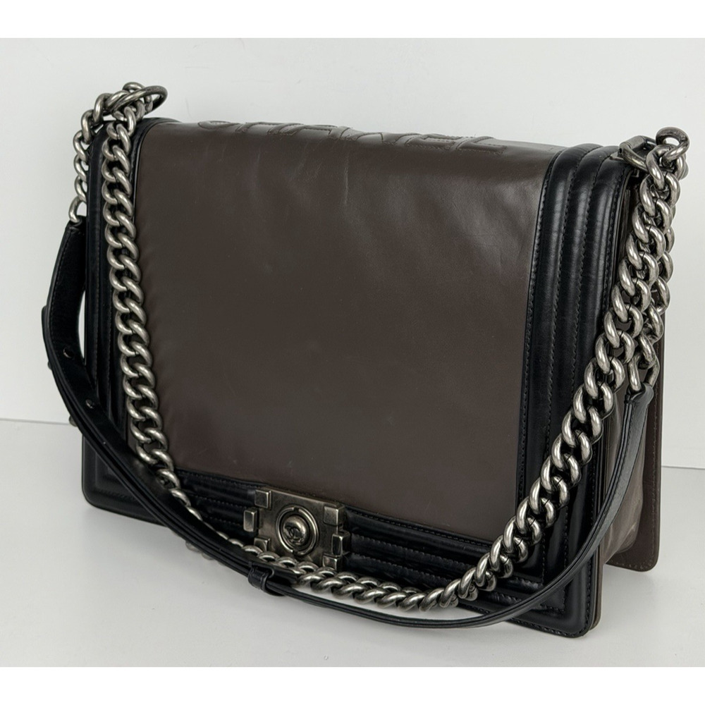 Chanel Boy Flap Bag Glazed Calfskin Large in Brown and Black 2011 B1
